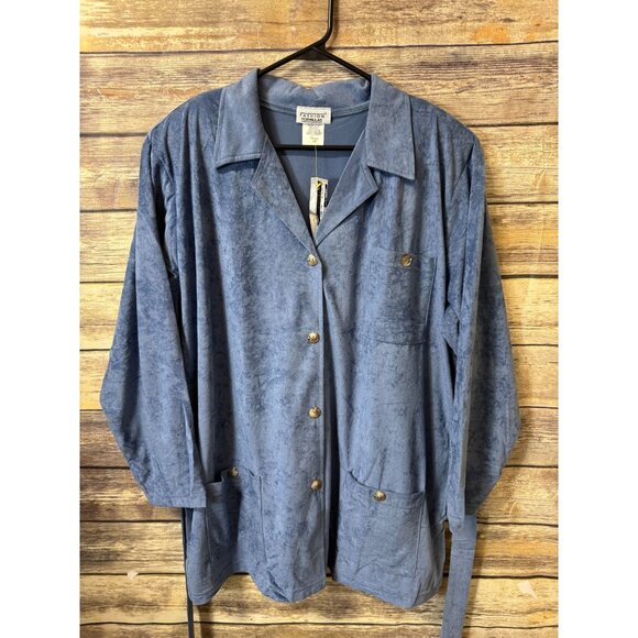 Fashion Formula Womens Faux Suede Safari Jacket Chambray Size 2X‎ Belt Button - Picture 2 of 5